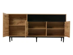Aparador moderno de madera con 3 puertas y estantes, fabricado en madera natural, cómoda.