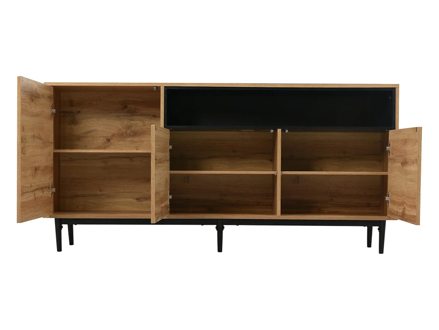 Aparador moderno de madera con 3 puertas y estantes, fabricado en madera natural, cómoda.