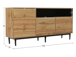 Aparador moderno de madera con 3 puertas y estantes, fabricado en madera natural, cómoda.