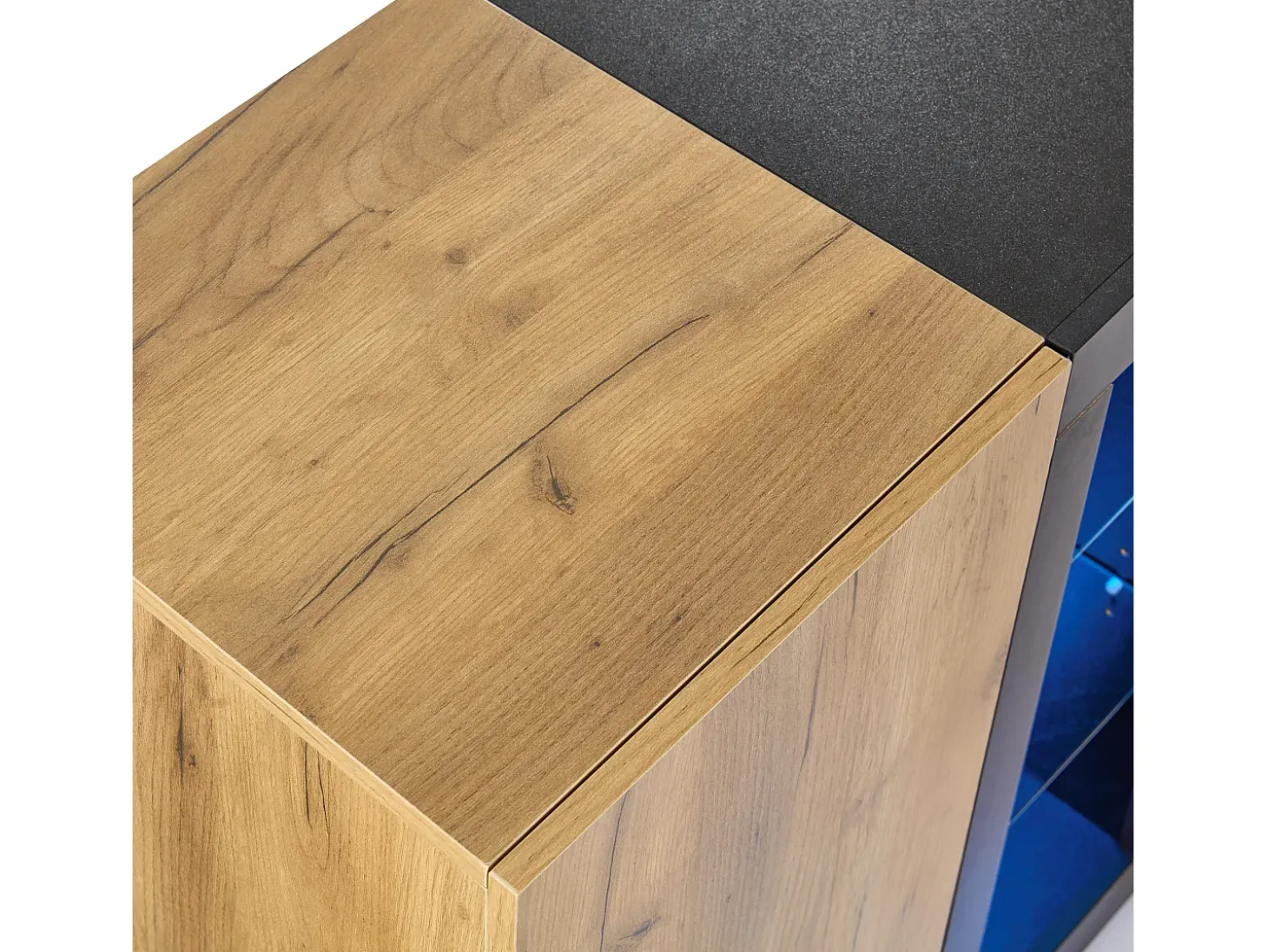 Aparador moderno, diseño minimalista, MDF, negro y marrón, con 3 cajones y estantes de cristal (140x40x80 cm)