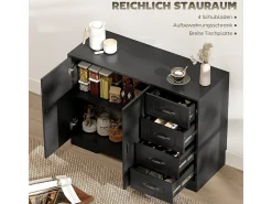 Aparador moderno negro, 4 cajones + 1 puerta, 105 x 40 x 76 cm, ideal para salón y dormitorio.