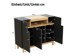 Aparador moderno para salón - 120,5 x 42 x 96 cm - con 3 puertas + estantes - aglomerado - negro