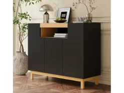 Aparador moderno para salón - 120,5 x 42 x 96 cm - con 3 puertas + estantes - aglomerado - negro