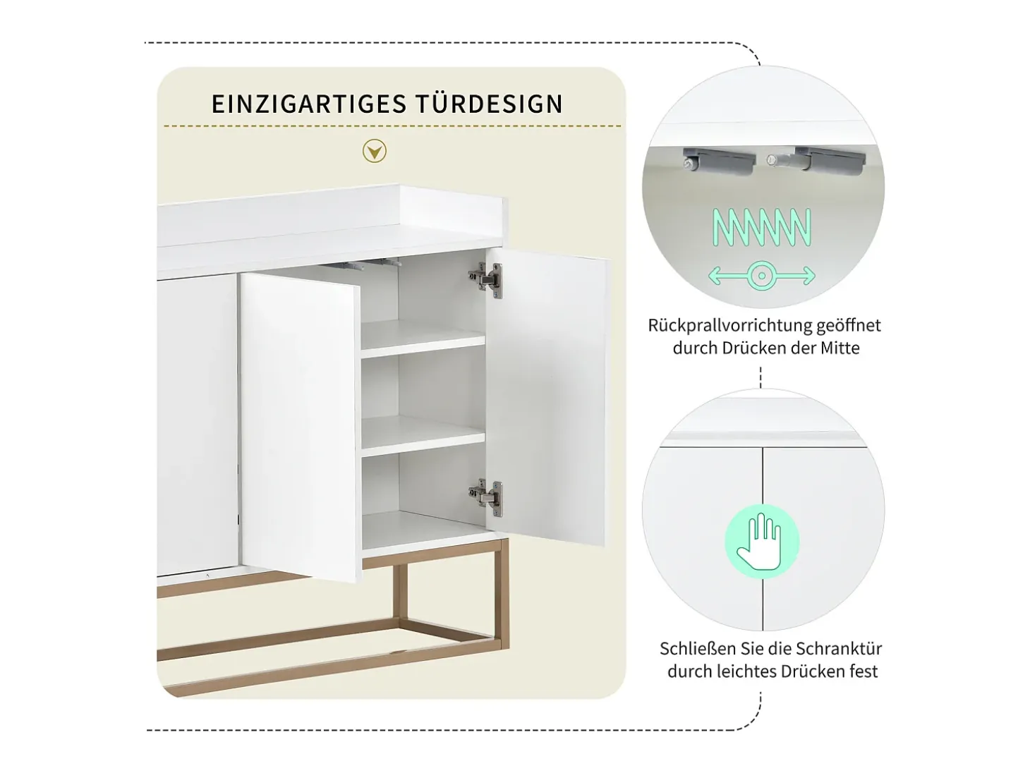 Aparador moderno 120x30x80 cm – Estilo minimalista, 4 puertas, ideal para comedor, salón, cocina – Blanco