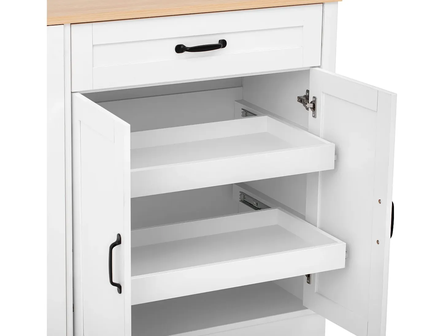 Aparador moderno 115x40x87cm - con 3 puertas y 1 cajón - con estante para especias - blanco + natural