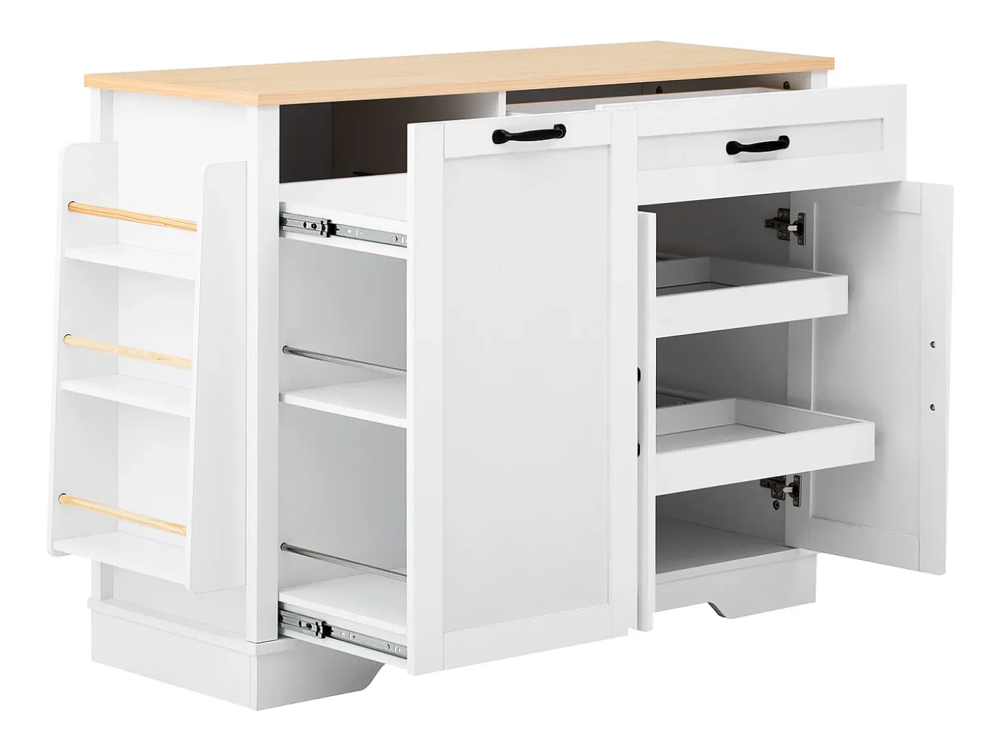 Aparador moderno 115x40x87cm - con 3 puertas y 1 cajón - con estante para especias - blanco + natural