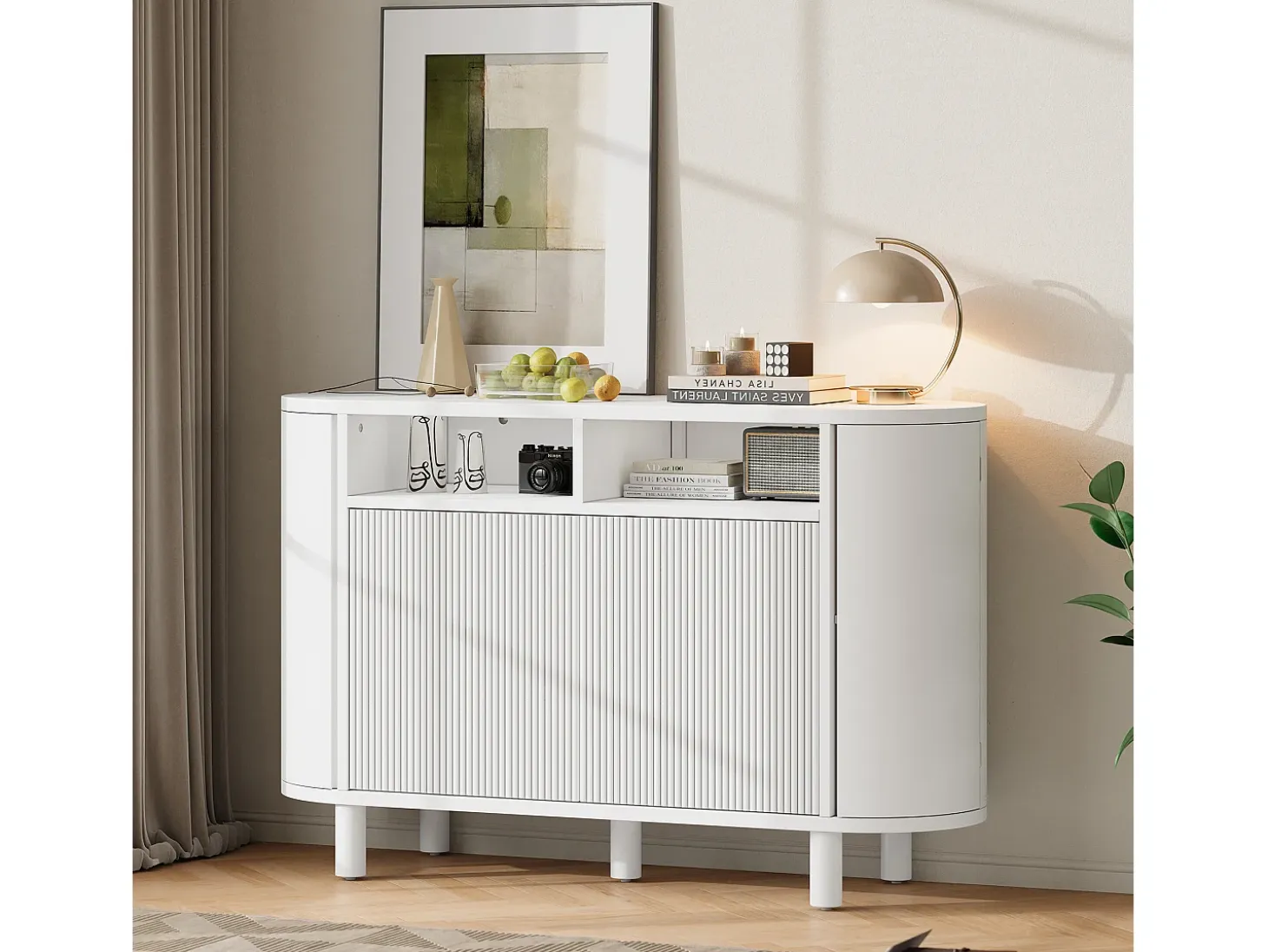 Aparador moderno 120x38x77cm - con 4 puertas - con patas de mueble ajustables - Blanco