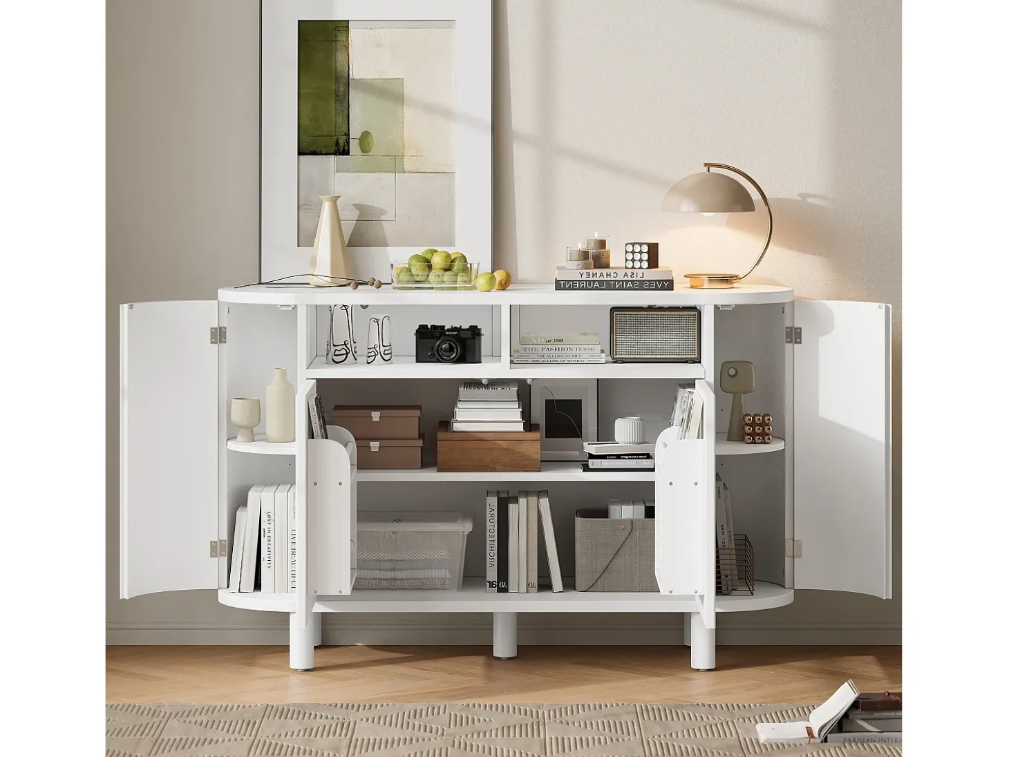 Aparador moderno 120x38x77cm - con 4 puertas - con patas de mueble ajustables - Blanco
