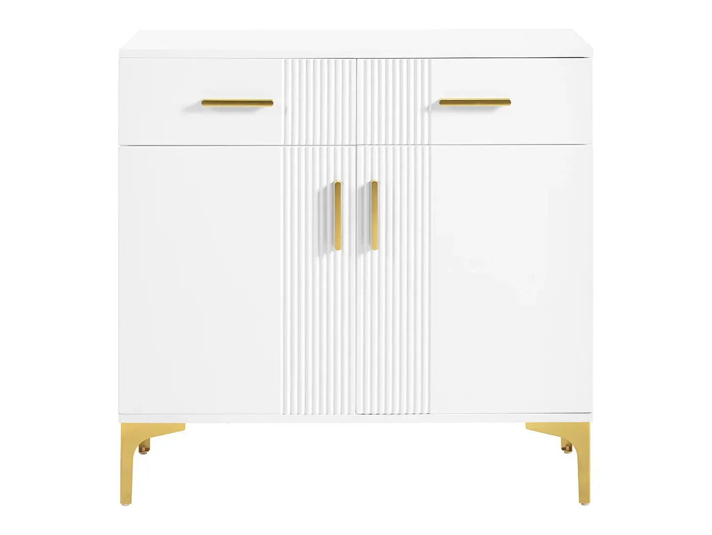 Aparador moderno 80x35x79,5cm - con 2 cajones y 2 puertas - patas de metal - MDF - blanco