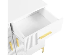 Aparador moderno 80x35x79,5cm - con 2 cajones y 2 puertas - patas de metal - MDF - blanco