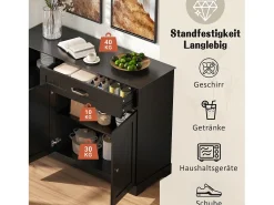 Aparador moderno y elegante - 107 x 40 x 83,4 cm - con 3 puertas + 1 cajón - para comedor y salón - MDF - negro