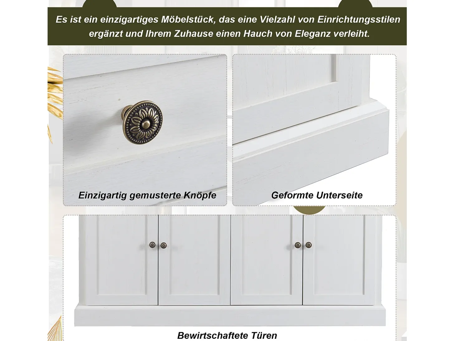 Aparador moderno y elegante con 4 puertas y 2 cajones, ideal para comedor, salón, dormitorio y recibidor (blanco y madera natural) (150 x 40 x 86 cm)