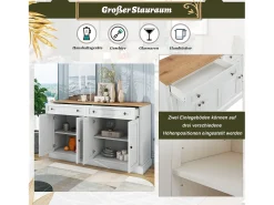 Aparador moderno y elegante con 4 puertas y 2 cajones, ideal para comedor, salón, dormitorio y recibidor (blanco y madera natural) (150 x 40 x 86 cm)