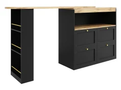Aparador, Mueble bar giratorio y retráctil - 4 cajones y 4 compartimentos - Negro