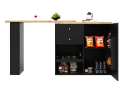 Aparador, Mueble bar giratorio y retráctil - 2 cajones y 6 compartimentos - Negro
