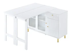 Aparador multifunción con mesa de comedor extensible - 3 puertas y 1 cajón - 140 x 40 x 80,5 cm - Madera MDF - Blanco