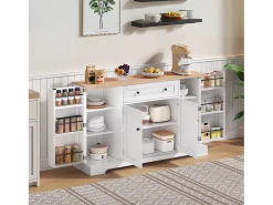 Aparador multifuncional - Aparador con cajón, puertas con estantes regulables, diseño moderno con protección antivuelco (138x47x80 cm)
