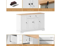 Aparador multifuncional - Aparador con cajón, puertas con estantes regulables, diseño moderno con protección antivuelco (138x47x80 cm)