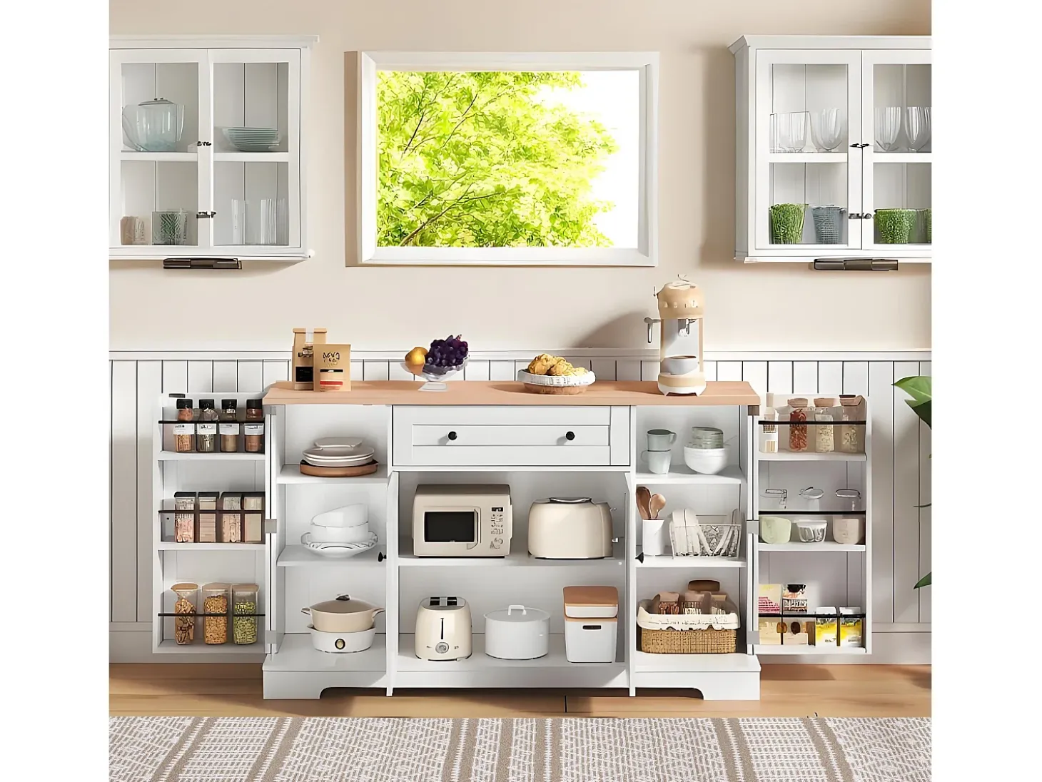 Aparador multifuncional - Aparador con cajón, puertas con estantes regulables, diseño moderno con protección antivuelco (138x47x80 cm)