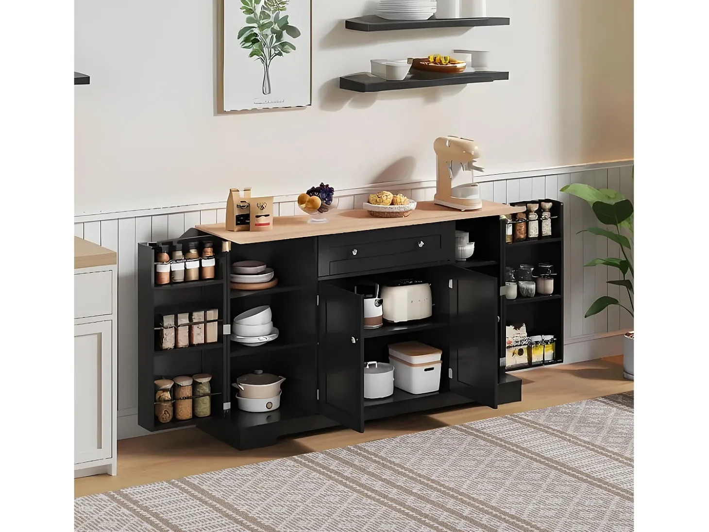 Aparador multifuncional – Aparador de 138 cm con cajón, puertas con estantes regulables, diseño moderno (138x47x80 cm)