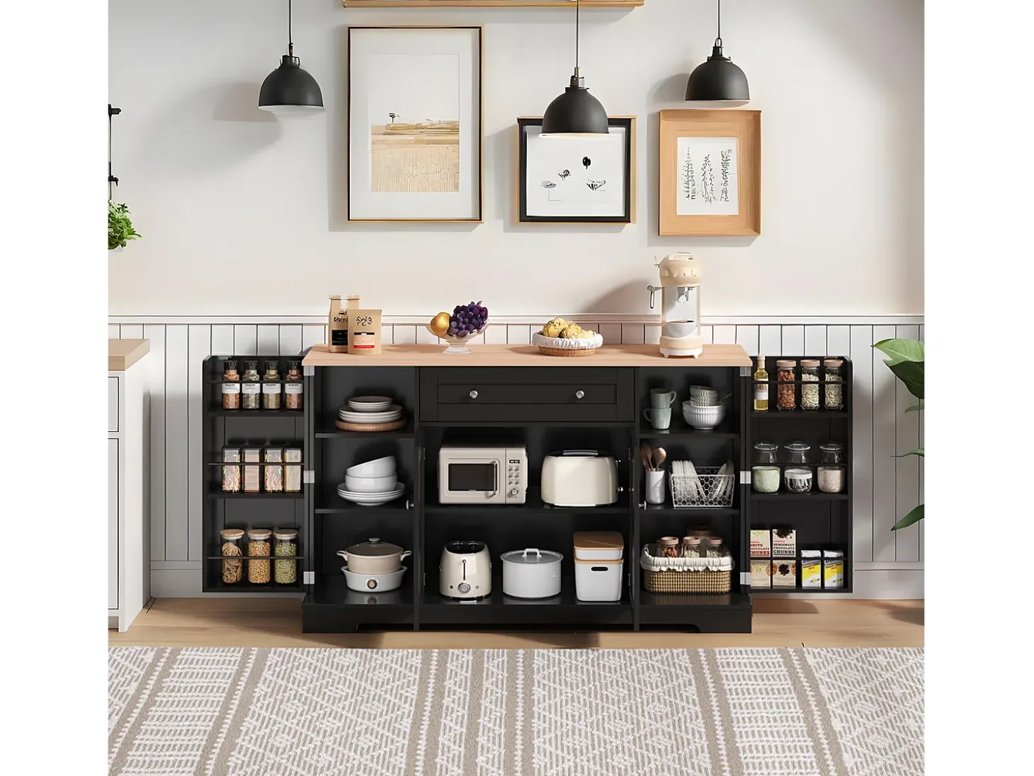 Aparador multifuncional – Aparador de 138 cm con cajón, puertas con estantes regulables, diseño moderno (138x47x80 cm)
