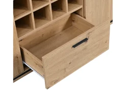 Aparador multifuncional 110x38x111 cm estante de cristal con LED y 8 portabotellas - Natural
