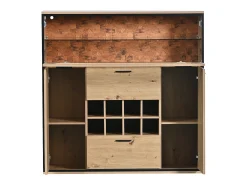 Aparador multifuncional 110x38x111 cm estante de cristal con LED y 8 portabotellas - Natural