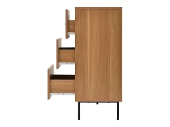 Aparador natural con 2 puertas correderas y 3 cajones, estantes regulables 140x37x91 cm