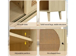 Aparador natural, 140x40x78 cm, con 3 cajones y 3 puertas correderas, estantes regulables