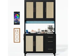 Aparador negro - Aparador con 3 cajones y 5 puertas - estantes ajustables y carga USB - para comedor