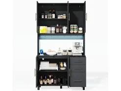 Aparador negro - Aparador con 3 cajones y 5 puertas - estantes ajustables y carga USB - para comedor