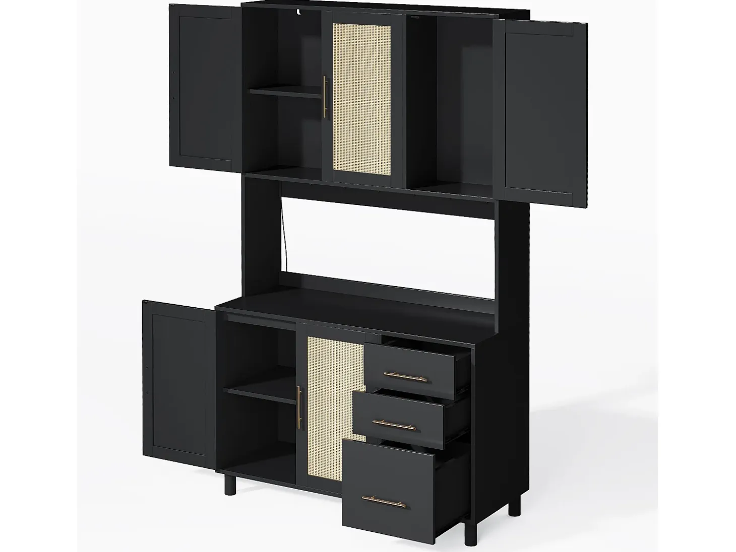 Aparador negro - Aparador con 3 cajones y 5 puertas - estantes ajustables y carga USB - para comedor