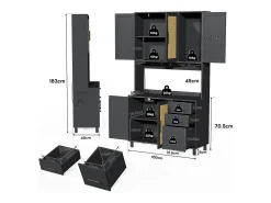 Aparador negro - Aparador con 3 cajones y 5 puertas - estantes ajustables y carga USB - para comedor