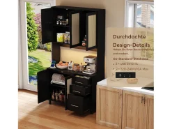 Aparador negro - Aparador con 3 cajones y 5 puertas - estantes ajustables y carga USB - para comedor