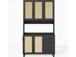 Aparador negro - Aparador con 3 cajones y 5 puertas - estantes ajustables y carga USB - para comedor