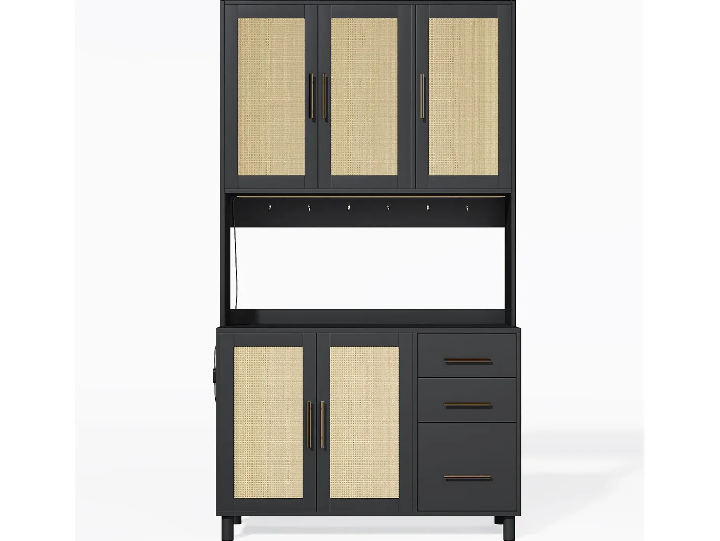 Aparador negro - Aparador con 3 cajones y 5 puertas - estantes ajustables y carga USB - para comedor