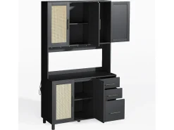 Aparador negro - Aparador con 3 cajones y 5 puertas - estantes ajustables y carga USB - para comedor