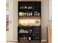 Aparador negro - Aparador con 3 cajones y 5 puertas - estantes ajustables y carga USB - para comedor