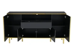 Aparador Negro - Aparador con 1 cajón y 4 puertas - almacenaje abierto - para salón y comedor