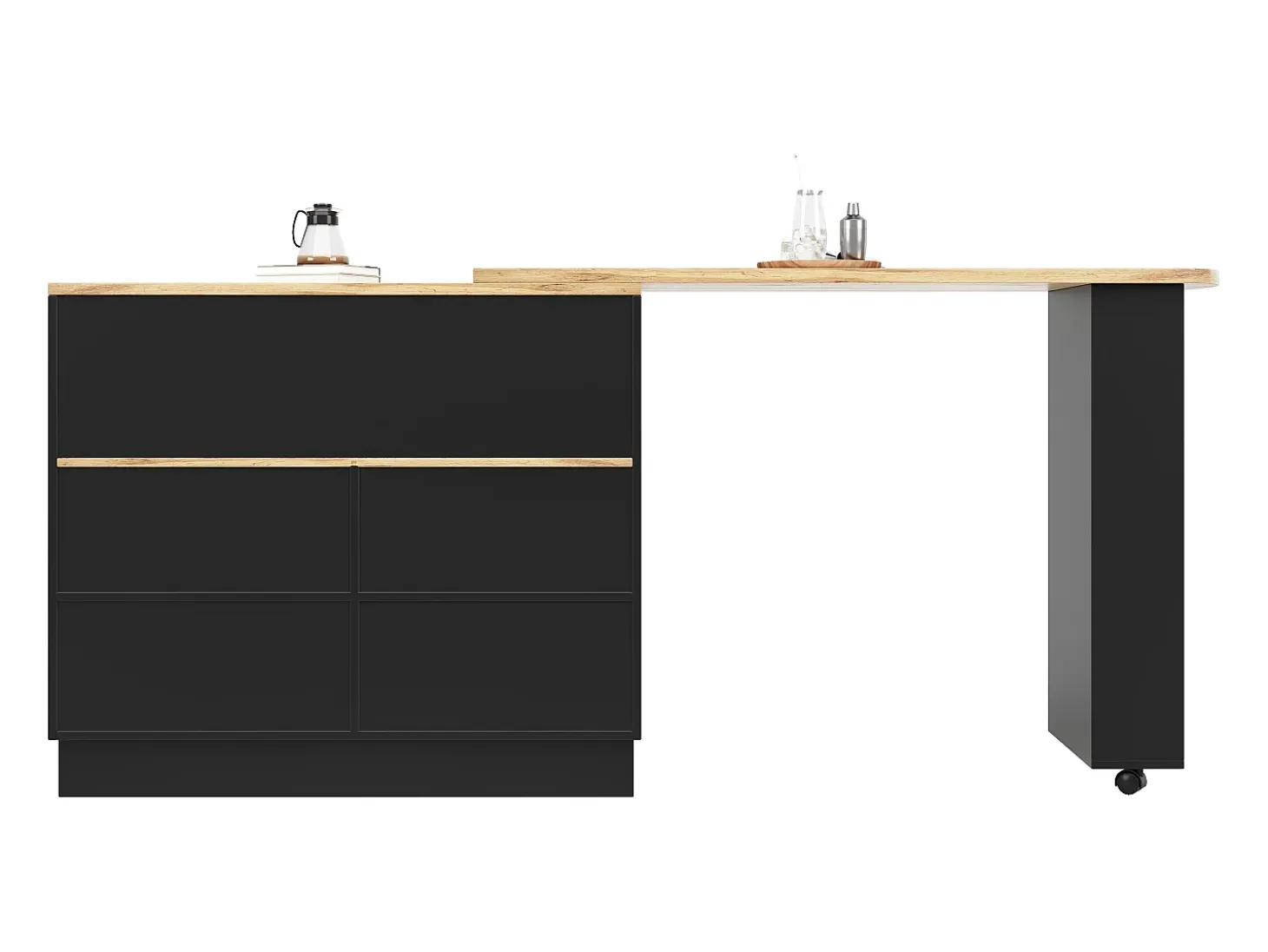 Aparador negro, aparador de cocina con 2 puertas de cristal y 2 de MDF, encimera giratoria