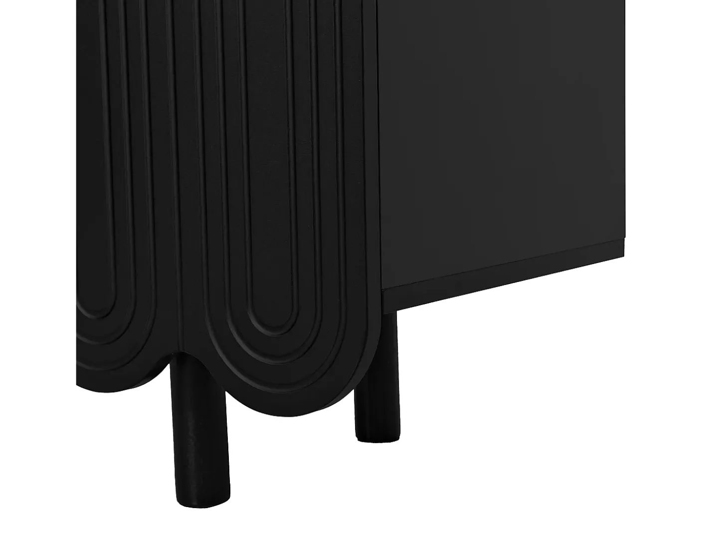 Aparador negro con 4 puertas texturizadas y patas cilíndricas - para salón y comedor