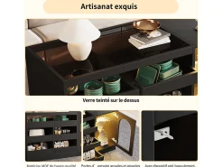 Aparador negro con cristal, 6 estantes correderos, puerta calada, para cocina, comedor, salón