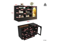Aparador negro con cristal, 6 estantes correderos, puerta calada, para cocina, comedor, salón