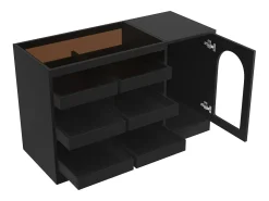 Aparador negro con cristal, 6 estantes correderos, puerta calada, para cocina, comedor, salón