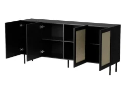 Aparador negro de 200 cm con 4 puertas y frentes de ratán Rota