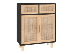 Aparador negro madera pino maciza y ratán natural 60x30x75 cm ES27568