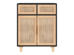 Aparador negro madera pino maciza y ratán natural 60x30x75 cm ES27568