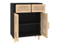 Aparador negro madera pino maciza y ratán natural 60x30x75 cm ES27568
