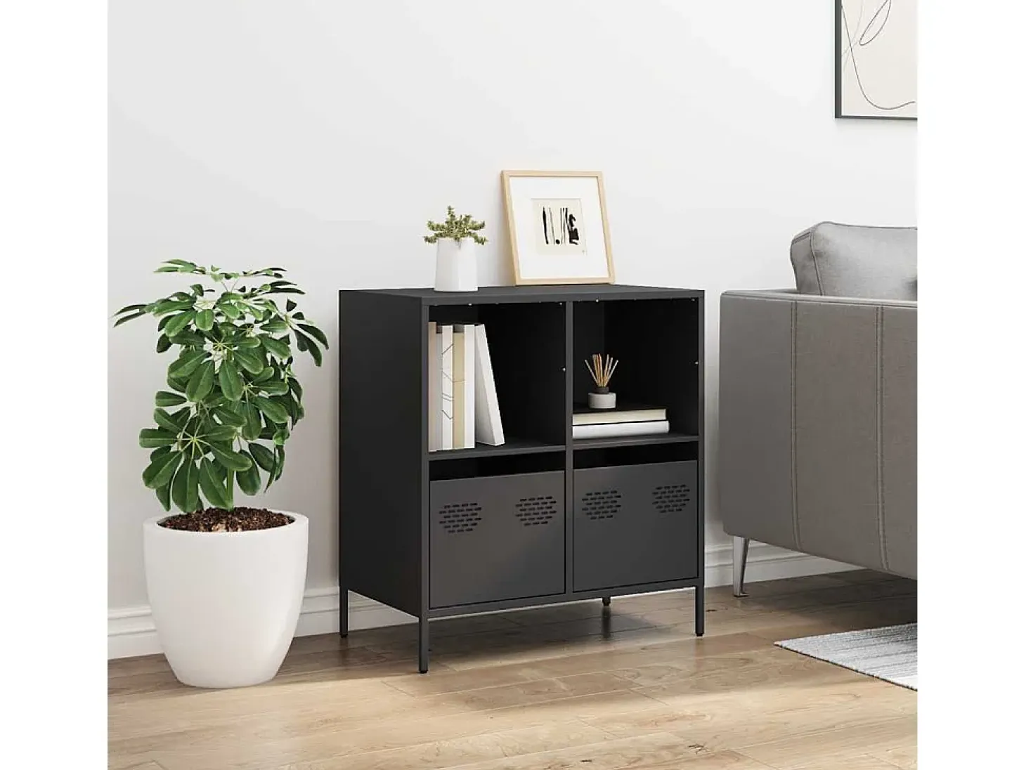 Aparador negro 68x39x73,5 cm acero laminado en frío