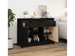 Aparador Negro 100x35x74,5 cm Madera Maciza de Pino